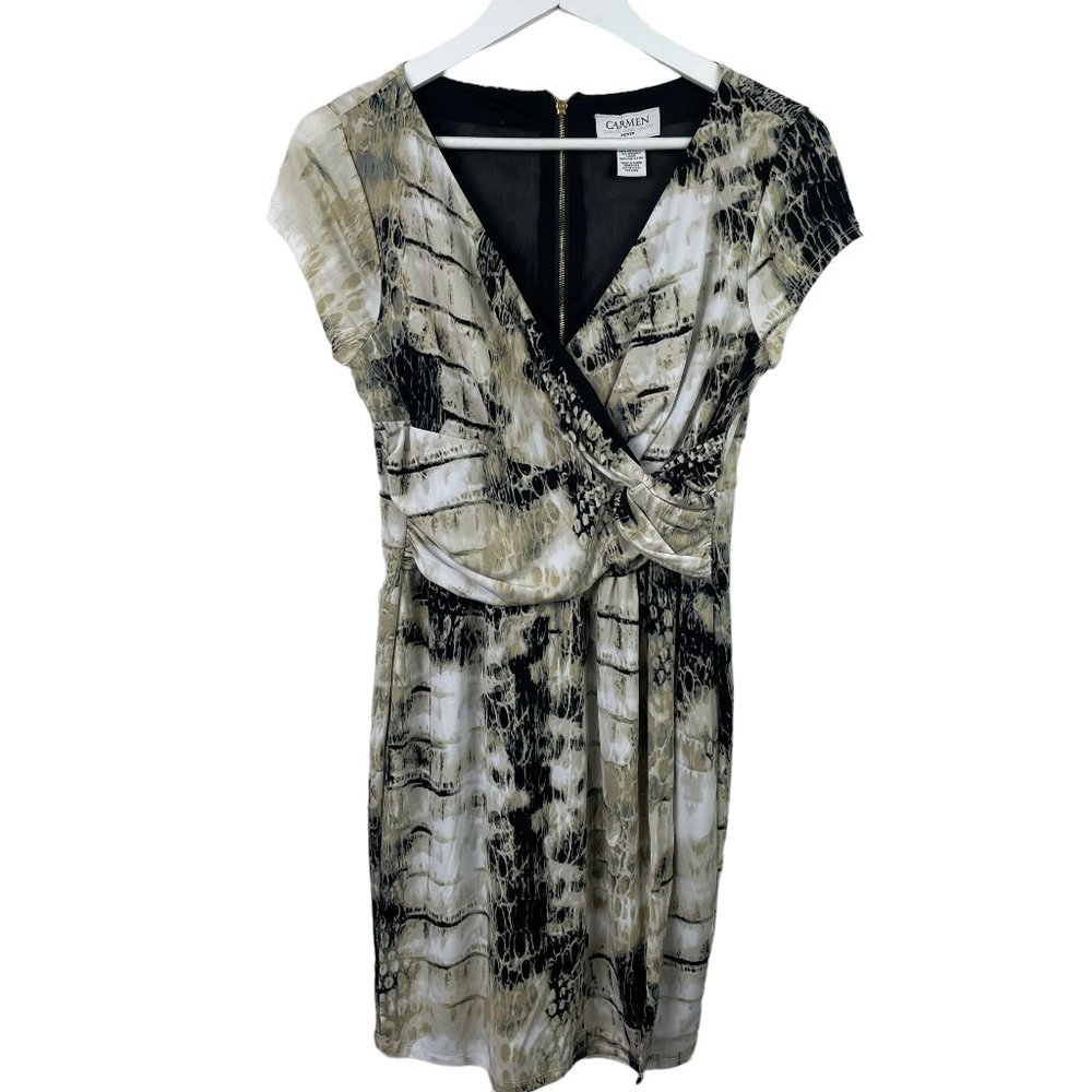 CARMEN Womens Petite M Snake Print Faux Wrap Short Sleeve Back Zip Up Dress